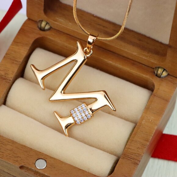 "Rose Gold M Initial Pendant with Sparkling Crystals, XPPT1424 - Picture 6 of 12